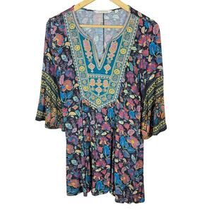 Soft Surroundings Womens Tunic Top Bell Sleeve Embroidered Floral Small Boho